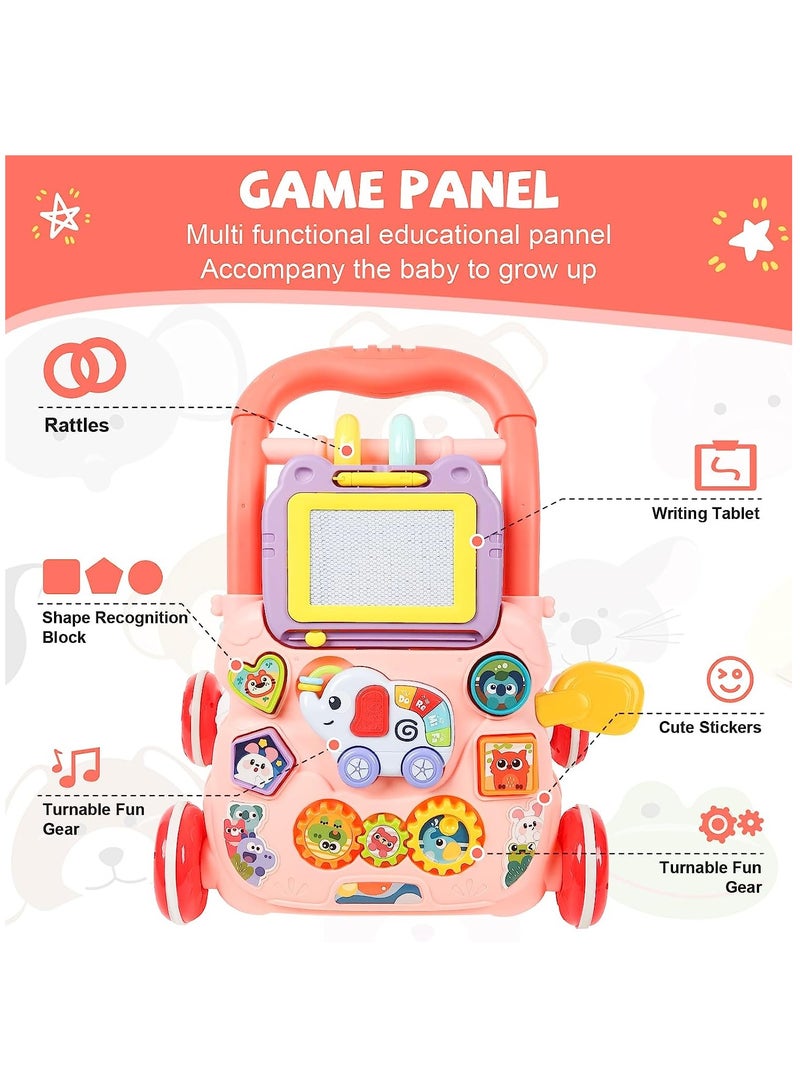 بايبي 2 في 1 طفل من وضع إلى موقف التعلم ووكر التعليم المبكر الأطفال النشاط لوحة اللعب متعددة الوظائف الموسيقى الأطفال ألعاب التعلم لمدة سنة واحدة الفتيات القديمة الأولاد الوردي - Image 2