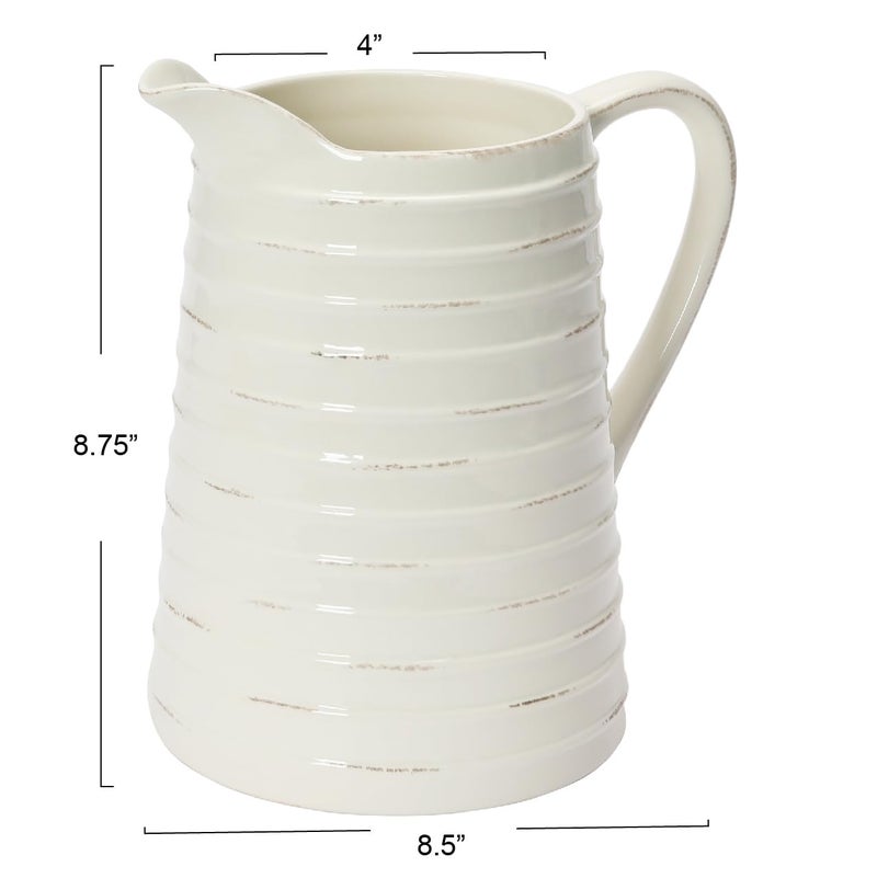 Creative Co-Op White Ceramic Pitcher - Image 3