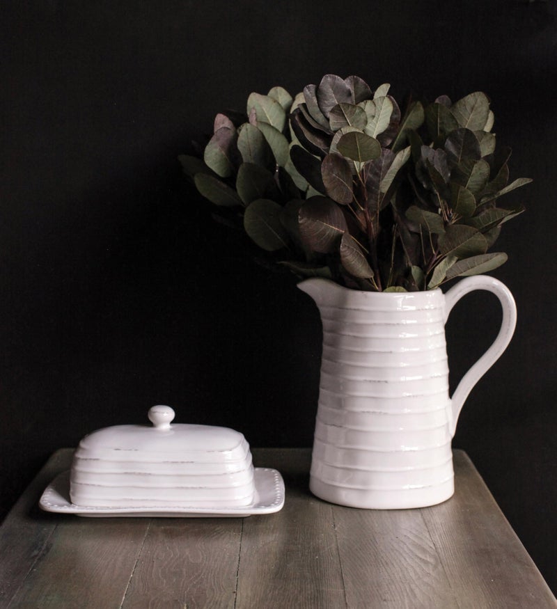 Creative Co-Op White Ceramic Pitcher - Image 2