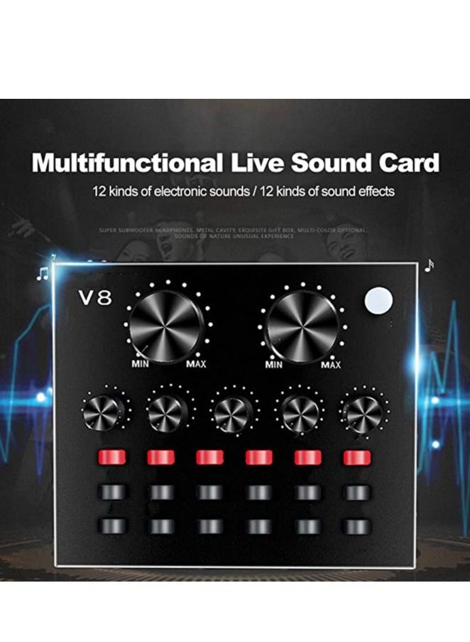Multifunctional Live Sound Card & BM800 Suspension Microphone Kit Broadcasting Recording Condenser Microphone Set Intelligent Volume Adjustable Audio Mixer Sound Card for Computer PC Live S - Image 3