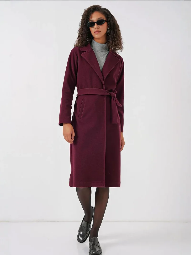 بيغ دارت معطف أفخم بياقة مزدوجة ورباط