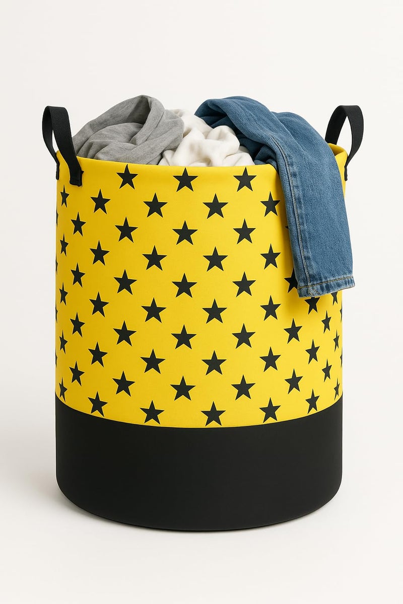 BB BACKBENCHERS Heavy Duty Laundry Basket | Large Round Collapsible Storage Hamper | for Blankets, Toys & Laundry | Foldable Home Organizer for Dorm, Apartment | Yellow - Image 1