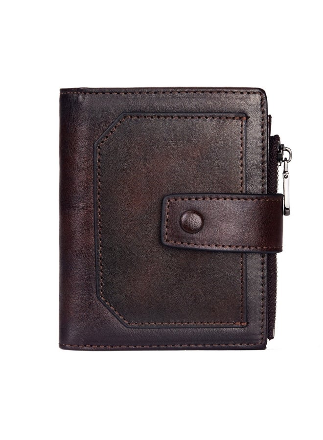Dante Men's Wallet Cowhide Zipper Coin Purse With Multiple Card Slots, Brown (Anti-theft Brush) - Image 1