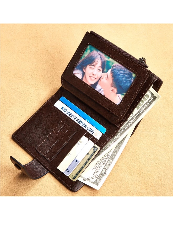 Dante Men's Wallet Cowhide Zipper Coin Purse With Multiple Card Slots, Brown (Anti-theft Brush) - Image 2