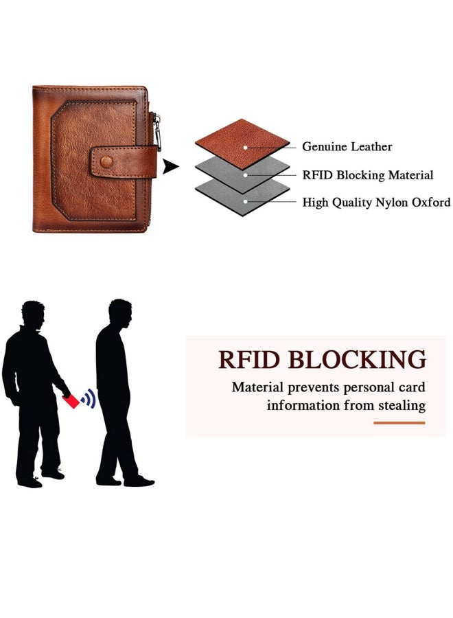 Dante Men's Wallet Cowhide Zipper Coin Purse With Multiple Card Slots, Brown (Anti-theft Brush) - Image 3