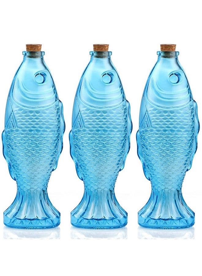 MDLUU 3-Pack Fish Shaped Glass Bottles, Decorative Bottles with Cork Stopper, Fish Decanters for Gift, Bar, Home Decor, Capacity 500ml/17.5oz (Blue) - Image 1