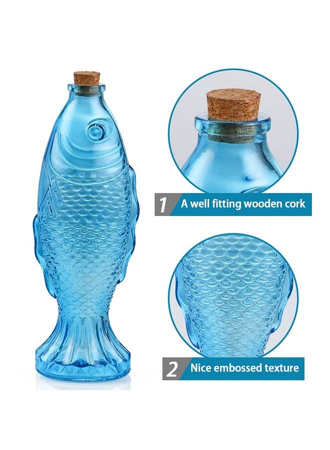 MDLUU 3-Pack Fish Shaped Glass Bottles, Decorative Bottles with Cork Stopper, Fish Decanters for Gift, Bar, Home Decor, Capacity 500ml/17.5oz (Blue) - Image 4