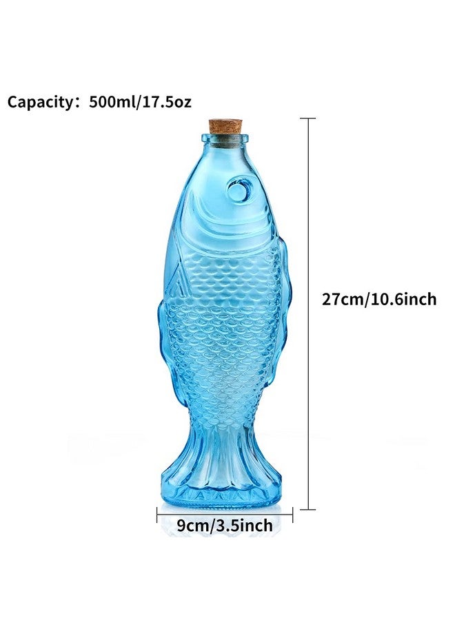 MDLUU 3-Pack Fish Shaped Glass Bottles, Decorative Bottles with Cork Stopper, Fish Decanters for Gift, Bar, Home Decor, Capacity 500ml/17.5oz (Blue) - Image 3