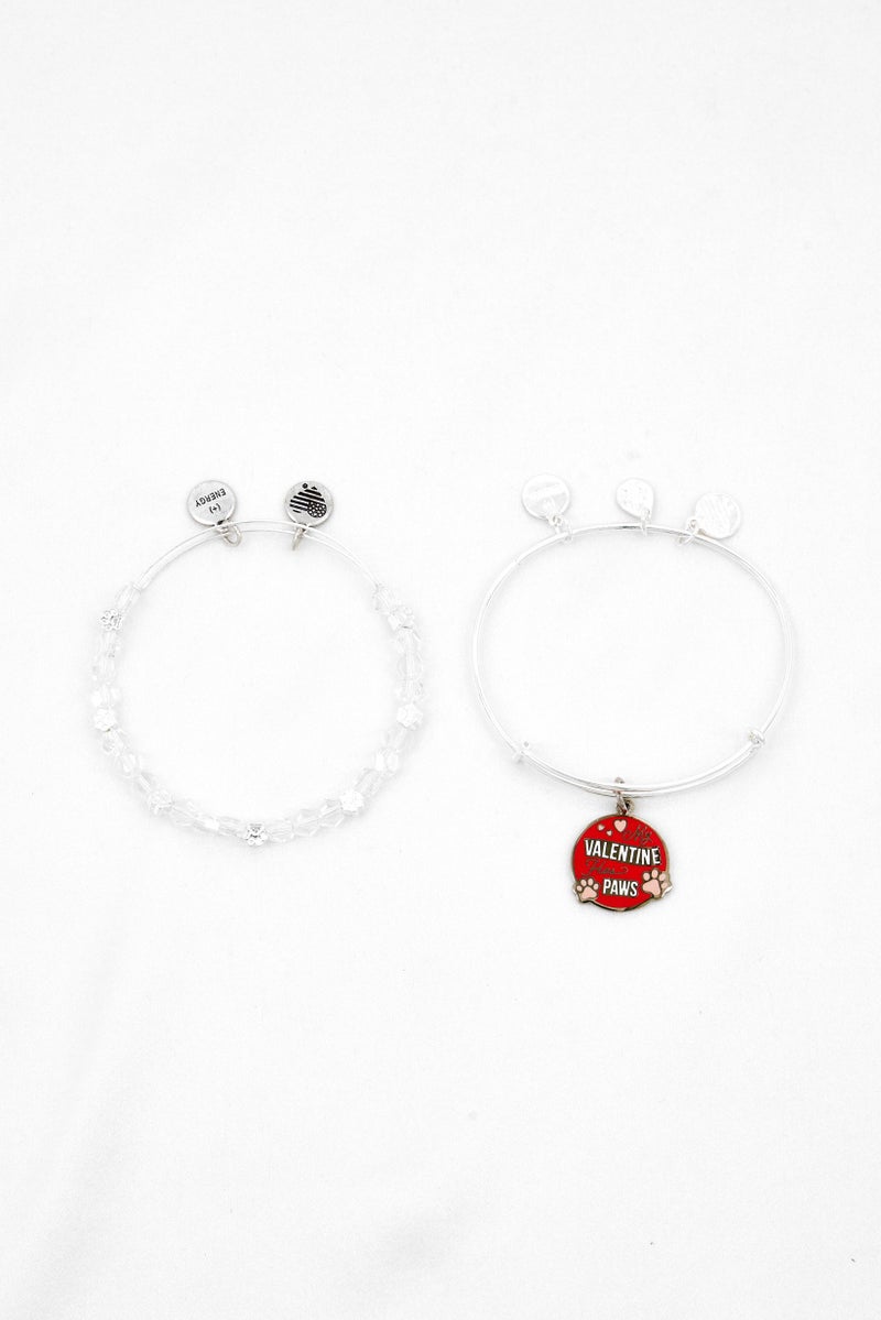 ALEX AND ANI Women My Valentine Has Paws Set of 2 Bangle Bracelet, Silver  - Image 2