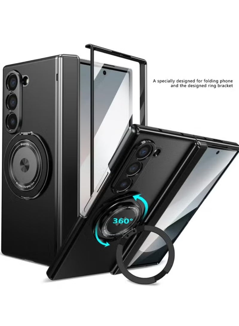 إكس ليفيل حافظة مغناطيسية شاملة لهاتف سامسونج جالاكسي Z فولد 7 مع حامل حلقة وواقي شاشة وحماية مفصلة وستاند مدمج – لون أسود - Image 1