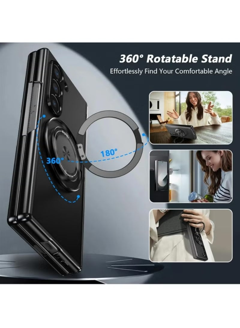 إكس ليفيل حافظة مغناطيسية شاملة لهاتف سامسونج جالاكسي Z فولد 7 مع حامل حلقة وواقي شاشة وحماية مفصلة وستاند مدمج – لون أسود - Image 3