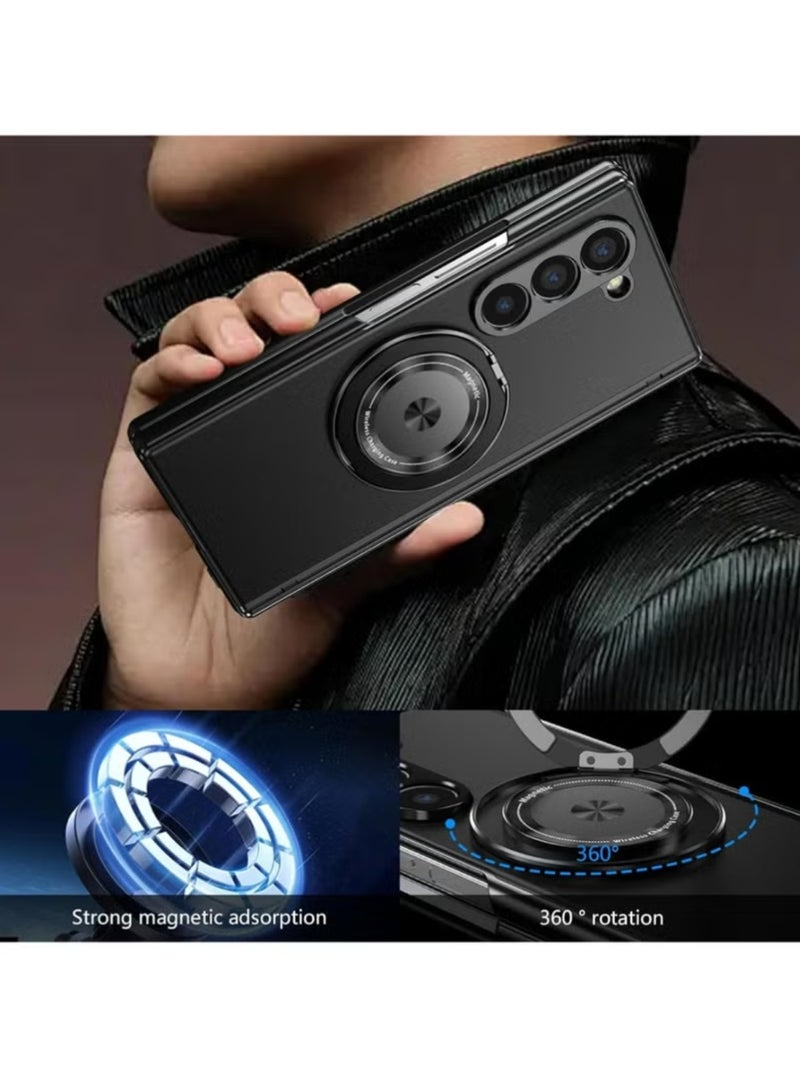 إكس ليفيل حافظة مغناطيسية شاملة لهاتف سامسونج جالاكسي Z فولد 7 مع حامل حلقة وواقي شاشة وحماية مفصلة وستاند مدمج – لون أسود - Image 2