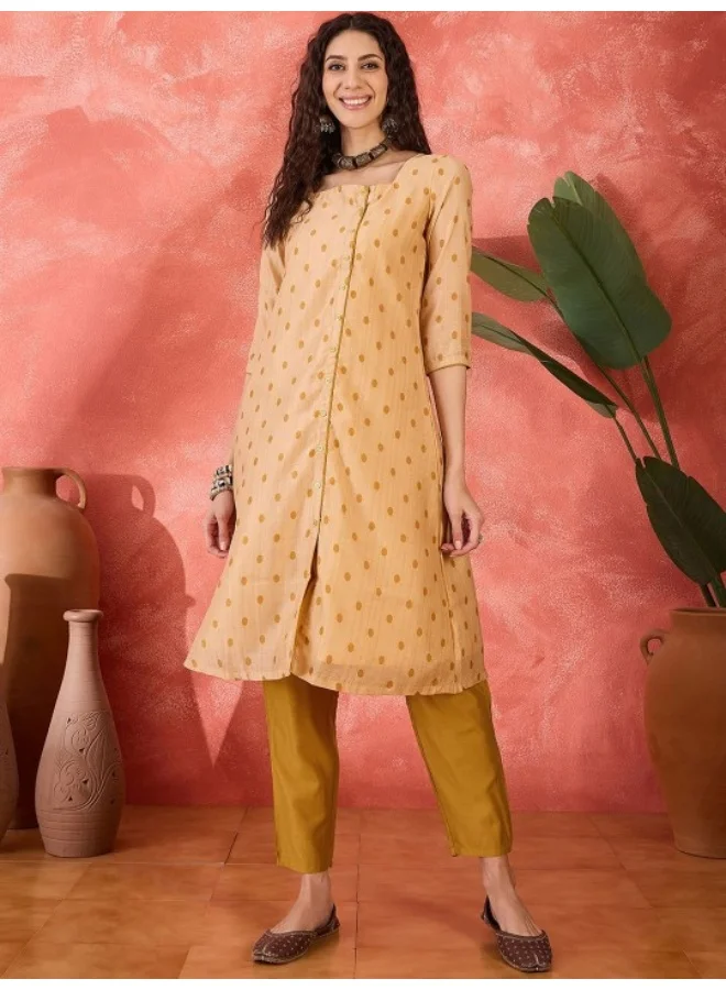 AKS Cream Polka Dots Kurta Set With Digital Print Dupatta