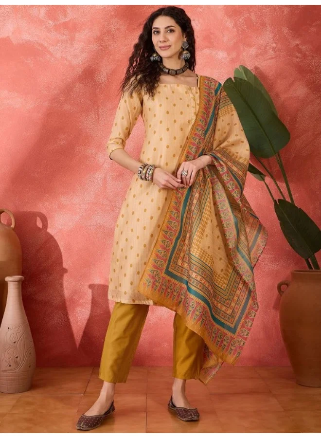 AKS Cream Polka Dots Kurta Set With Digital Print Dupatta