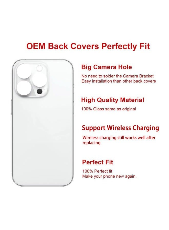 Perzework OEM Rear Back Cover Glass Replacement for iPhone 14 Pro 6.1 inches with Reparing Toolkit and Pre-Installed Adhesive (Silver) - Image 3