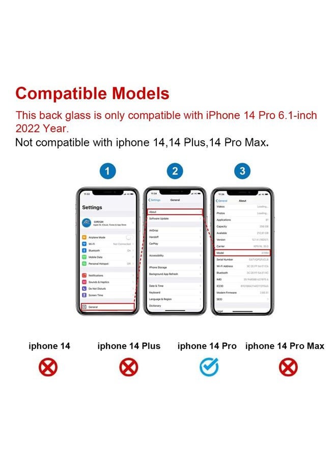Perzework OEM Rear Back Cover Glass Replacement for iPhone 14 Pro 6.1 inches with Reparing Toolkit and Pre-Installed Adhesive (Silver) - Image 2