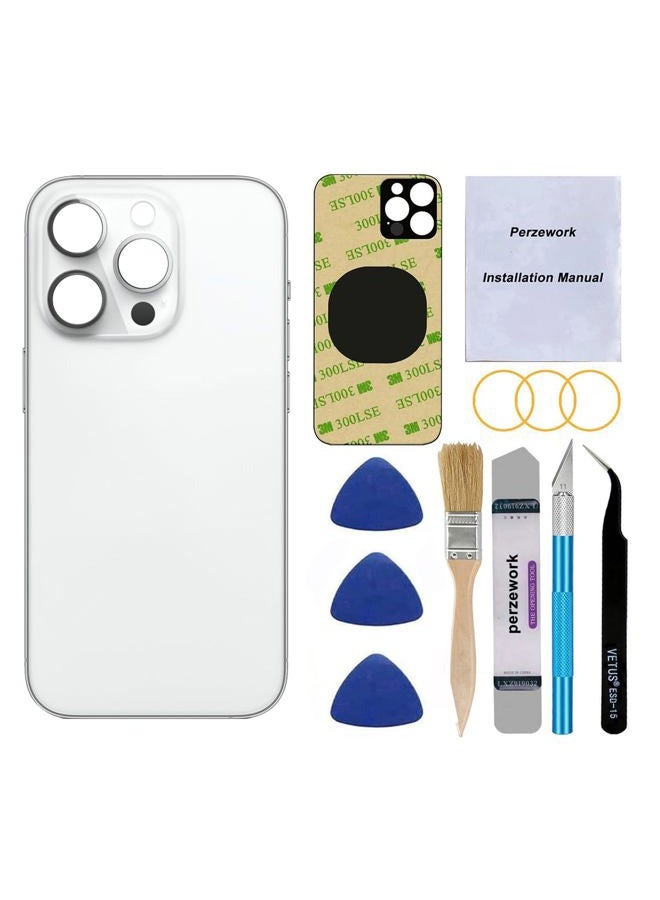 Perzework OEM Rear Back Cover Glass Replacement for iPhone 14 Pro 6.1 inches with Reparing Toolkit and Pre-Installed Adhesive (Silver) - Image 1