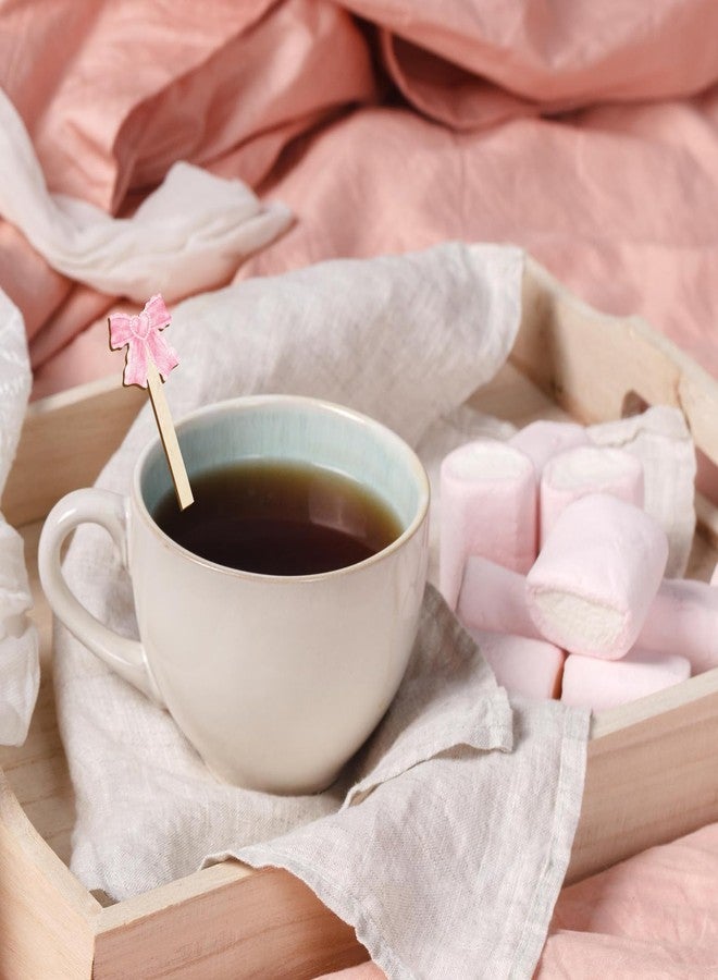 JarThenaAMCS 120Pcs Pink Bow Coffee Stirrers Watercolor Multiple Bowknot Disposable Stir Sticks Wooden Drink Stirrers for Home Office Bar Restaurant Party Supplies - Image 4