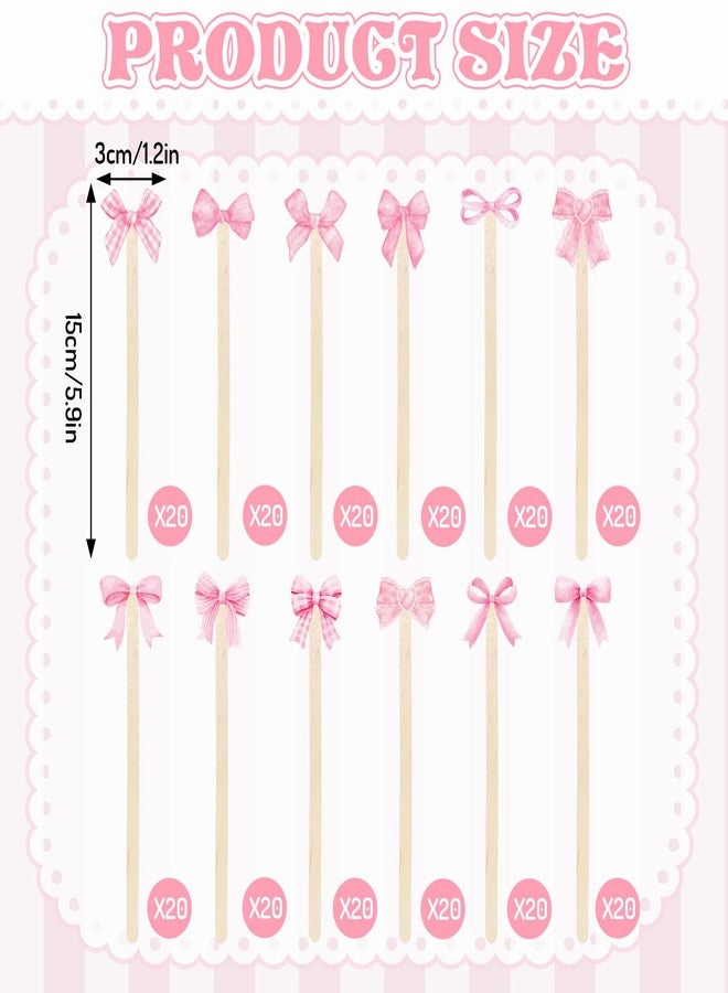 JarThenaAMCS 120Pcs Pink Bow Coffee Stirrers Watercolor Multiple Bowknot Disposable Stir Sticks Wooden Drink Stirrers for Home Office Bar Restaurant Party Supplies - Image 2