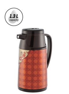 Peacock Vacuum Flask Tea Coffee Glass Liner Thermos Japan with Button FS5 Brown 1.3Ltr  - Image 1