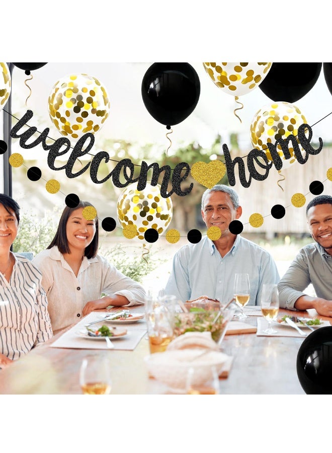 Welcome Home Decorations Glitter Welcome Home Banners Balloons Set Party Pennant Bunting Garland for New Home Family Birthday Christmas Wedding Boy Girl Baby Shower Hanging String Flag, Black Golden - Image 4