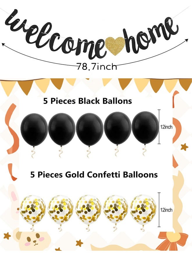 Welcome Home Decorations Glitter Welcome Home Banners Balloons Set Party Pennant Bunting Garland for New Home Family Birthday Christmas Wedding Boy Girl Baby Shower Hanging String Flag, Black Golden - Image 2