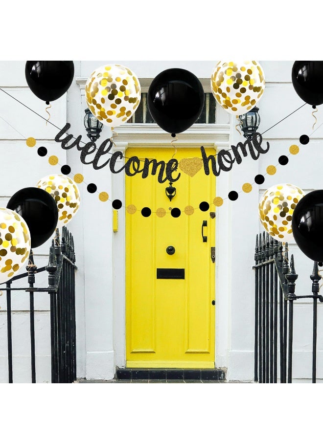 Welcome Home Decorations Glitter Welcome Home Banners Balloons Set Party Pennant Bunting Garland for New Home Family Birthday Christmas Wedding Boy Girl Baby Shower Hanging String Flag, Black Golden - Image 3