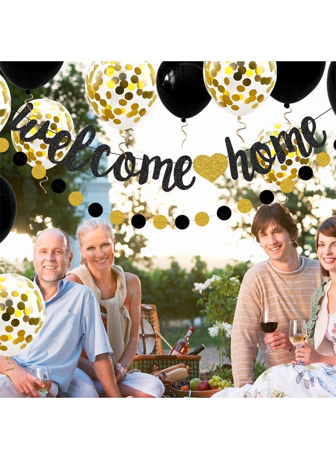 Welcome Home Decorations Glitter Welcome Home Banners Balloons Set Party Pennant Bunting Garland for New Home Family Birthday Christmas Wedding Boy Girl Baby Shower Hanging String Flag, Black Golden - Image 5