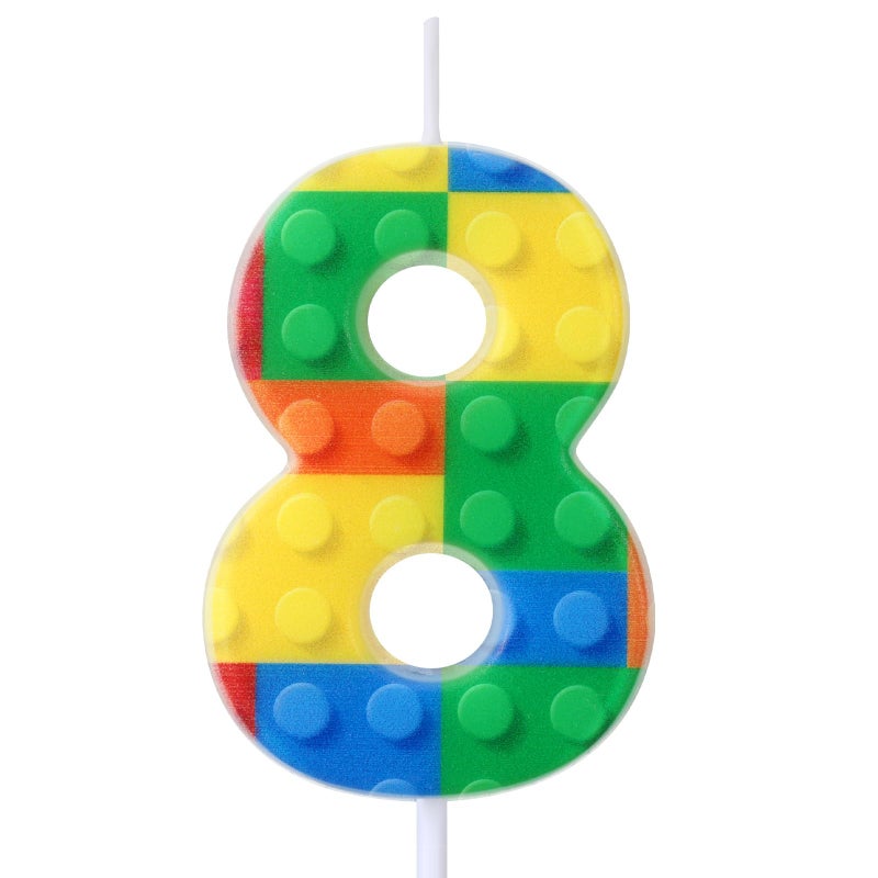 Rossesay Building Block Number 09 Birthday Cake Candle Numeral Birthday Sparkler Candles for Building Block Cake Topper for Party Decorations SuppliesNumber 8