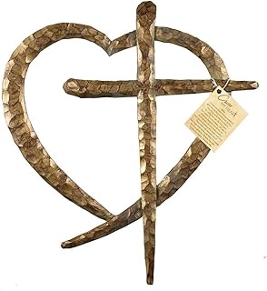 Dicksons Cross and Heart Intertwined Patina Bronze Tone 12 x 13.5 Resin Stone Wall Sign Plaque - Image 1