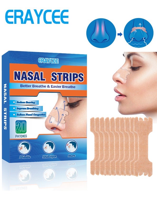ERAYCEE 20 Pcs Anti Snore Nasal Strips - Nose Strips for Breathing Relieve Nasal - Extra Strength Anti Snoring Solution for Men, Women - Clears Air way to Breathe Better - Sleep Right, Snore Less - Stuffy Nose Relief for Congestion - Image 1