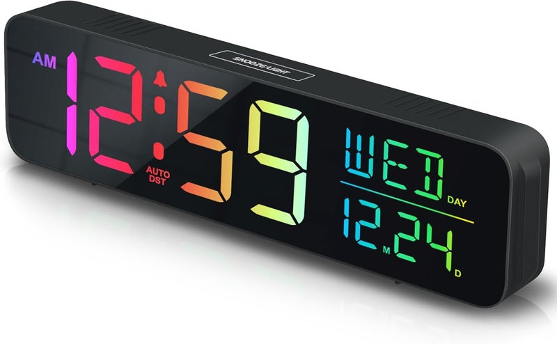 Peakeep Digital Alarm Clock for Bedrooms, Date Day of Week Large Display Numbers 6 Brightness Dimmer, 5 Volume Loud for Heavy Sleepers, 8 RGB Colors Electric Desk Clock Battery Backup, Auto DST - Image 1