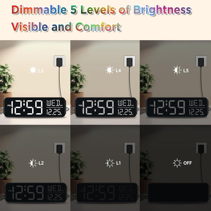 Peakeep Digital Alarm Clock for Bedrooms, Date Day of Week Large Display Numbers 6 Brightness Dimmer, 5 Volume Loud for Heavy Sleepers, 8 RGB Colors Electric Desk Clock Battery Backup, Auto DST - Image 4