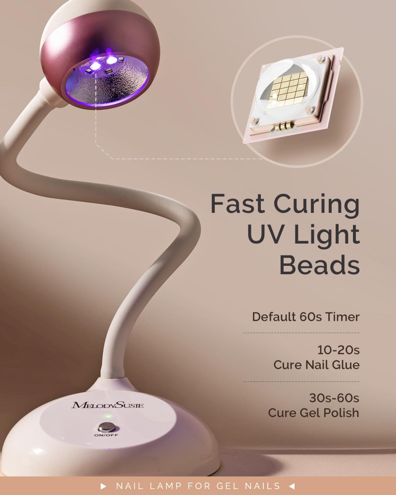 MelodySusie Gooseneck Cordless UV Nail Lamp with Adjustable Light Angle, S-Pro09M 2-in-1 Rechargeable Fast Curing Nail Dryer Cures All Gels, Especially Rhinestone Glue & Liner Gel Polish - Image 4