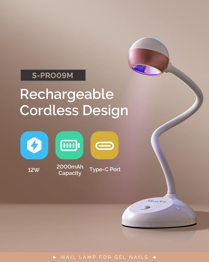 MelodySusie Gooseneck Cordless UV Nail Lamp with Adjustable Light Angle, S-Pro09M 2-in-1 Rechargeable Fast Curing Nail Dryer Cures All Gels, Especially Rhinestone Glue & Liner Gel Polish - Image 2