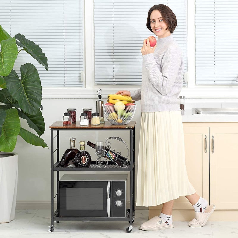 Generic Indian Decor 35715 Modern 3Tier Kitchen Utility Cart with Storage Vintage Microwave Oven Stand on Wheels Rolling Bakers Rack with Metal Frame and 10 Hooks Coffee Cart for Living Room Restaurant  - Image 3