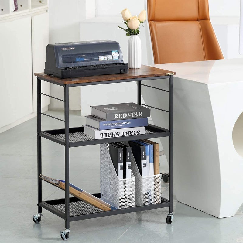 Generic Indian Decor 35715 Modern 3Tier Kitchen Utility Cart with Storage Vintage Microwave Oven Stand on Wheels Rolling Bakers Rack with Metal Frame and 10 Hooks Coffee Cart for Living Room Restaurant  - Image 5