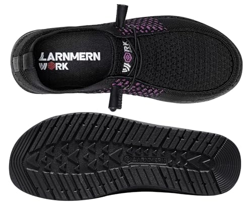 LARNMERN Slip On Steel Toe Loafers Women Work Safety Shoes Lightweight Comfortable Walking Sneakers(11 Women, Black Purple) - Image 4