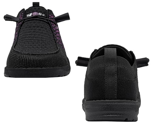 LARNMERN Slip On Steel Toe Loafers Women Work Safety Shoes Lightweight Comfortable Walking Sneakers(11 Women, Black Purple) - Image 3
