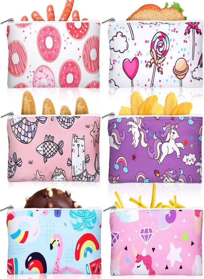 Chumia 6 Pcs Reusable Snack Bags Christmas Gifts Food Safety Washable Snack Bags Lunch with Zipper Portable Sandwich Bag Food Storage Pouch Double Layer(Fresh,6.9 x 3.7 Inches) - Image 1