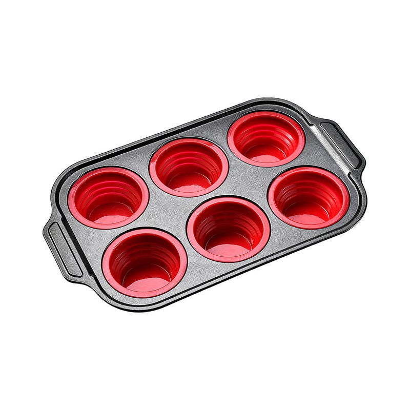 Foldable Press Type 6 Connected 12 Cups Non-Stick Silicone Cake Mold Easy Demoulding Household Baking Tray - Image 1
