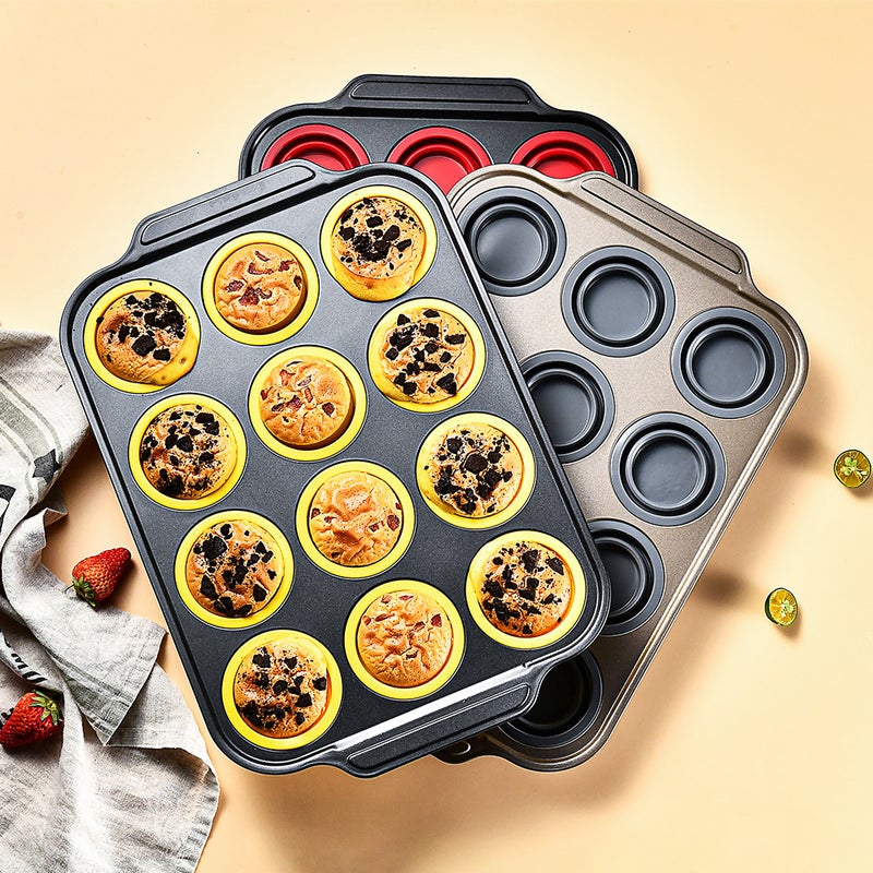 Foldable Press Type 6 Connected 12 Cups Non-Stick Silicone Cake Mold Easy Demoulding Household Baking Tray - Image 4