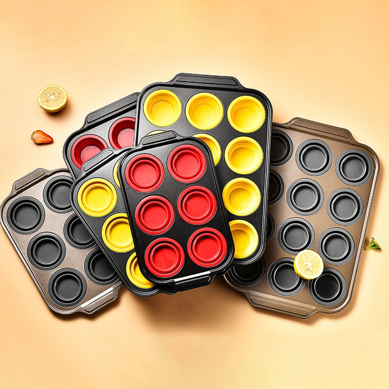 Foldable Press Type 6 Connected 12 Cups Non-Stick Silicone Cake Mold Easy Demoulding Household Baking Tray - Image 2