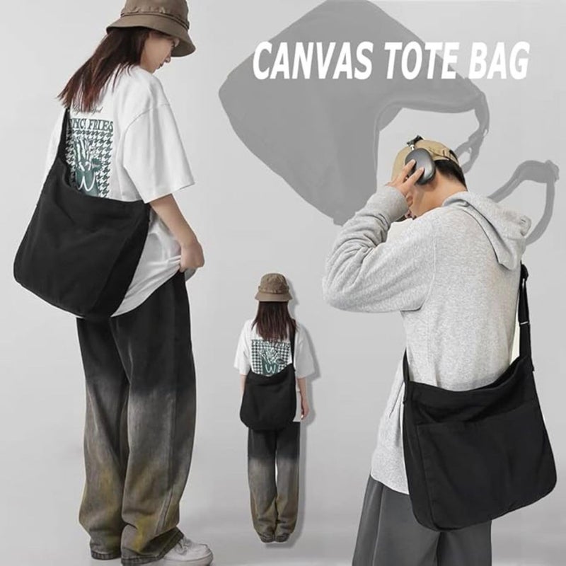 FUOCO Aesthetic one side bag for men | messenger side bag for men Women Vintage Canvas Crossbody Shoulder handbags Office slim bags Laptop Bag - Image 4