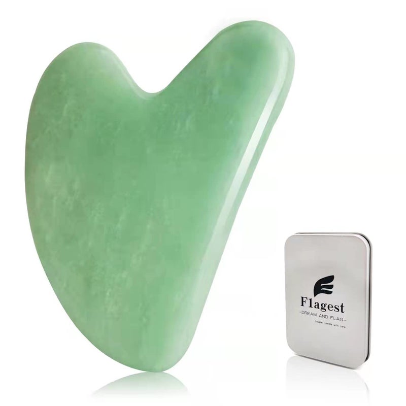 Flagest Gua Sha Facial Tool - Jade Stone Massager for Spa Acupuncture Therapy - Heart Shape Guasha for Face - Image 1