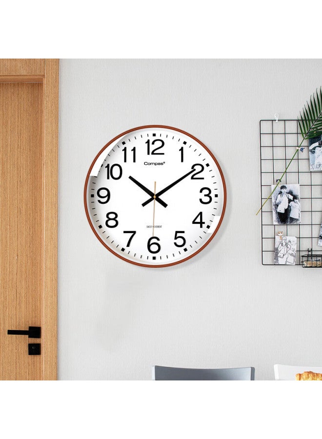 Compas Wall Clock, Living Room Timepiece, Classroom Exam Automatic Time Synchronization Radio-controlled Clock, C6439, Coffee Wood Color, 41cm - Image 5