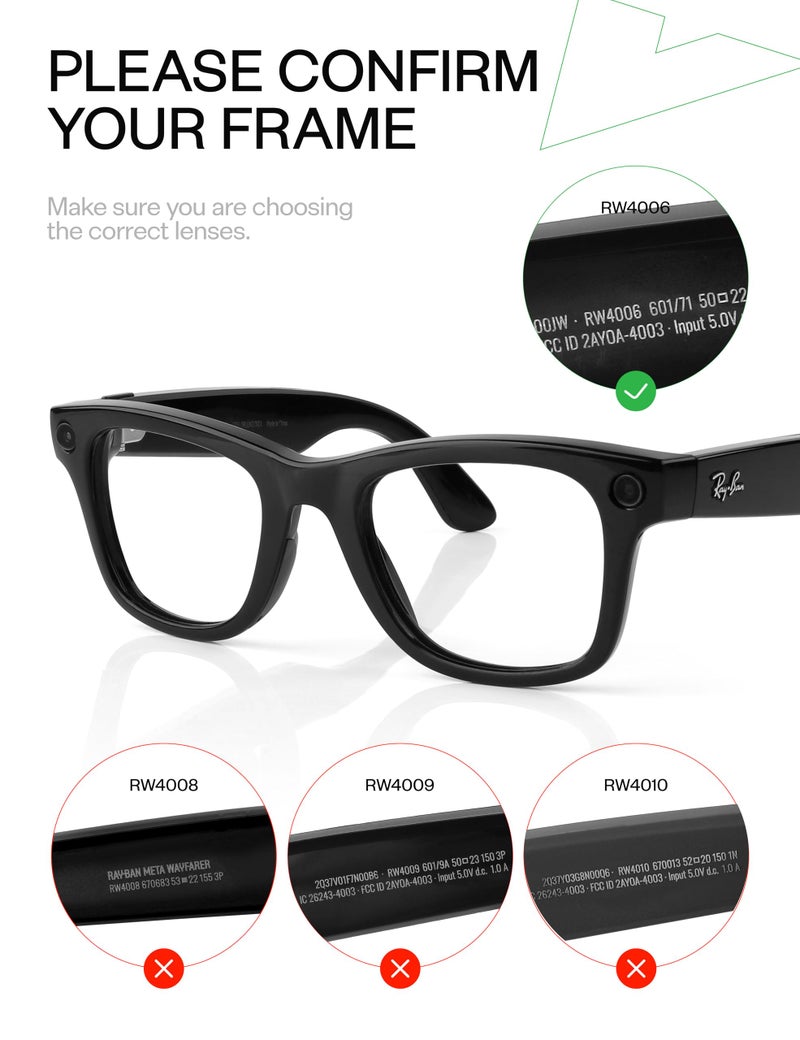 Mryok UV400 Replacement Lenses Compatible with Ray-Ban Meta Wayfarer RW4006 50mm - HD Clear - Image 3