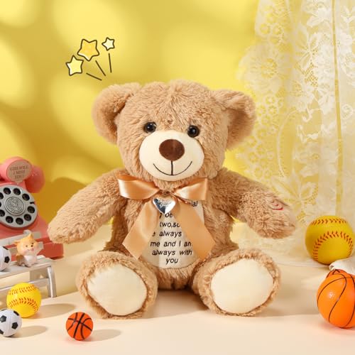 Silipull 12 Inch Bear Stuffed Animals with Voice Recorder Set 30 Seconds Voice Sound Recorder Module Soft Plush Remembrance Bear with Photo Pendant with Zipper Memorial GiftsBrown - Image 5