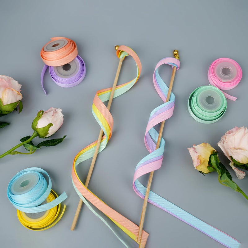 DINDOSAL 6 Rolls Pastel Rainbow Ribbon 3/8" Thin Grosgrain Ribbon Assortment Pastel Colored Craft Ribbon Birthday Party Decoration Gift Wrapping 30 Yards - Image 4