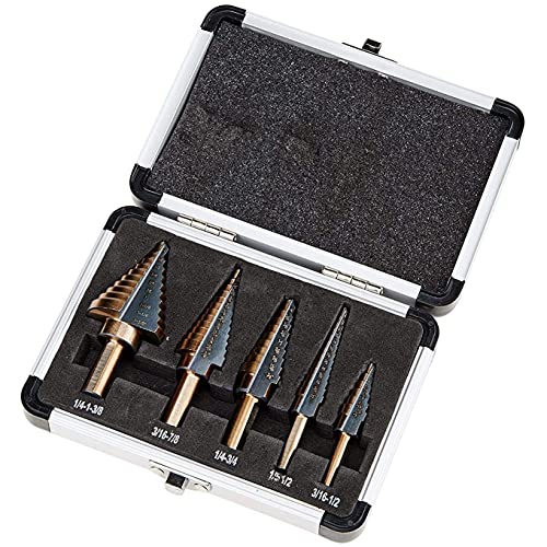 Zhushan 5pcs Step Drill Bit Set,High Speed Step Drill Bit, HSS Cobalt Multiple Hole 50 Sizes Titanium Step Drill Bit with Aluminum Case - Image 2